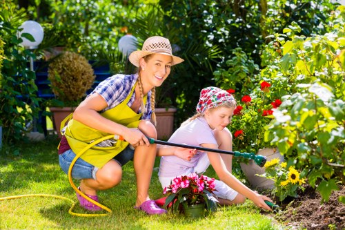 Small garden tidy showing cuttings in wheelbarrow